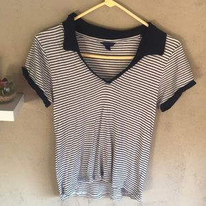 Mossimo blue and white striped polo (L)